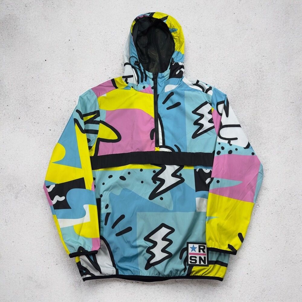 Reason Clothing Memphis-Style Anorak Windbreaker Jacket Hoodie Multicolor M